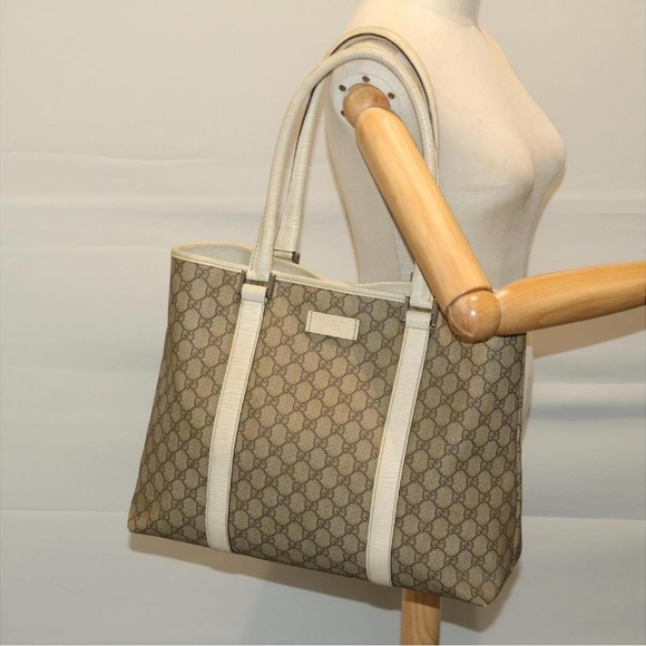 Gucci Cream Monogram Tote with Leather Trim - Picture 1 of 15